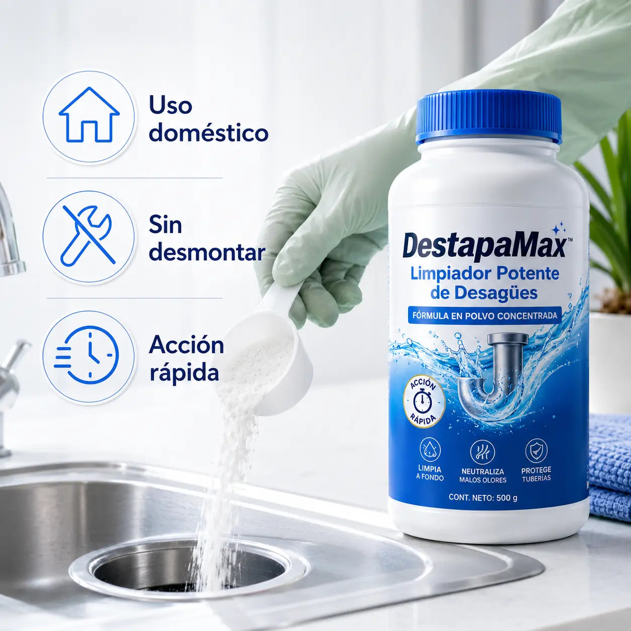 Tecnología de limpieza DestapaMax actuando sobre residuos acumulados dentro de una tubería