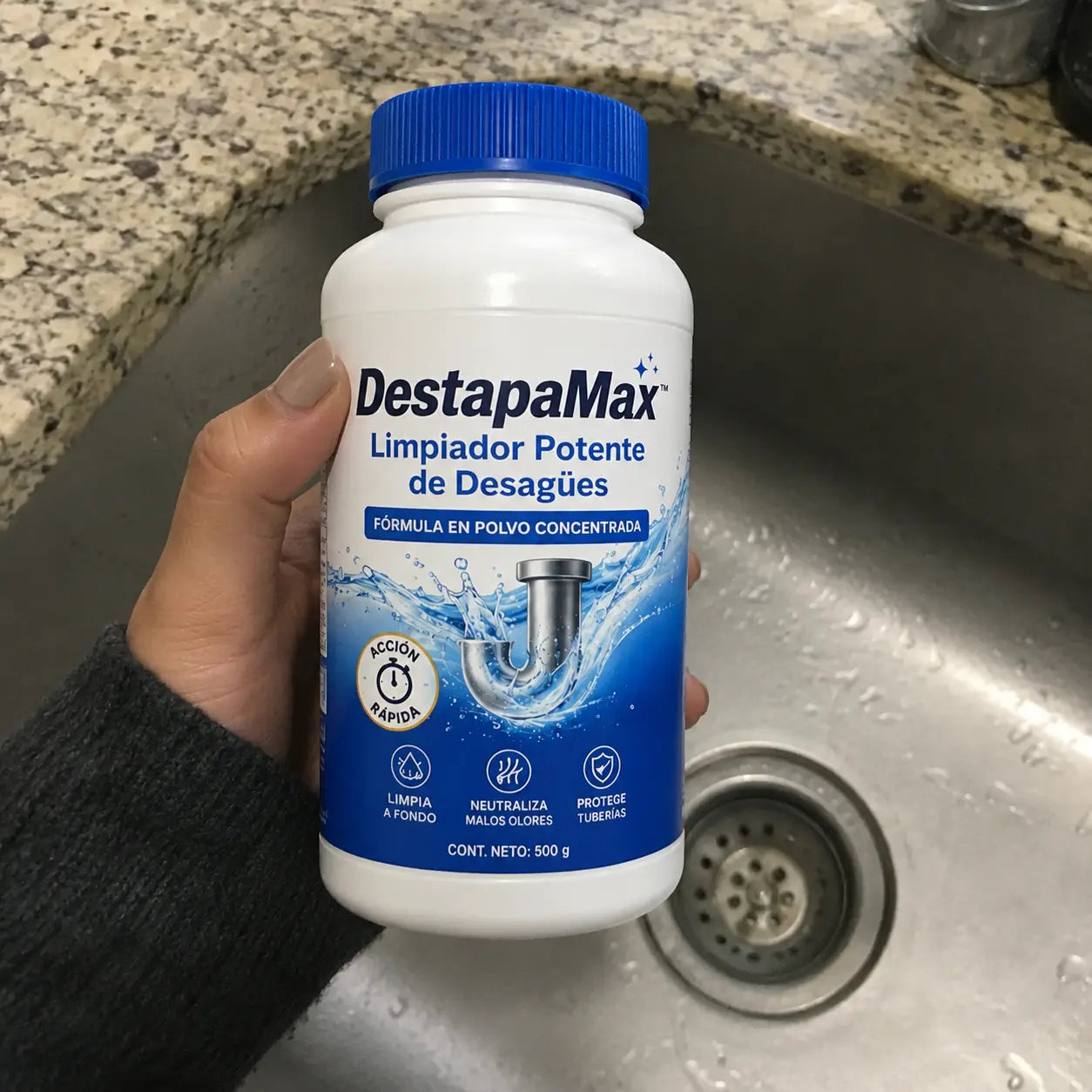 DestapaMax limpiador de desagües utilizado en la ducha del baño